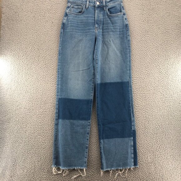 Forever 21 Jeans Womens 25 90s Fit Blue Colorblock Relaxed Frayed Button Fly NWT - Picture 1 of 11